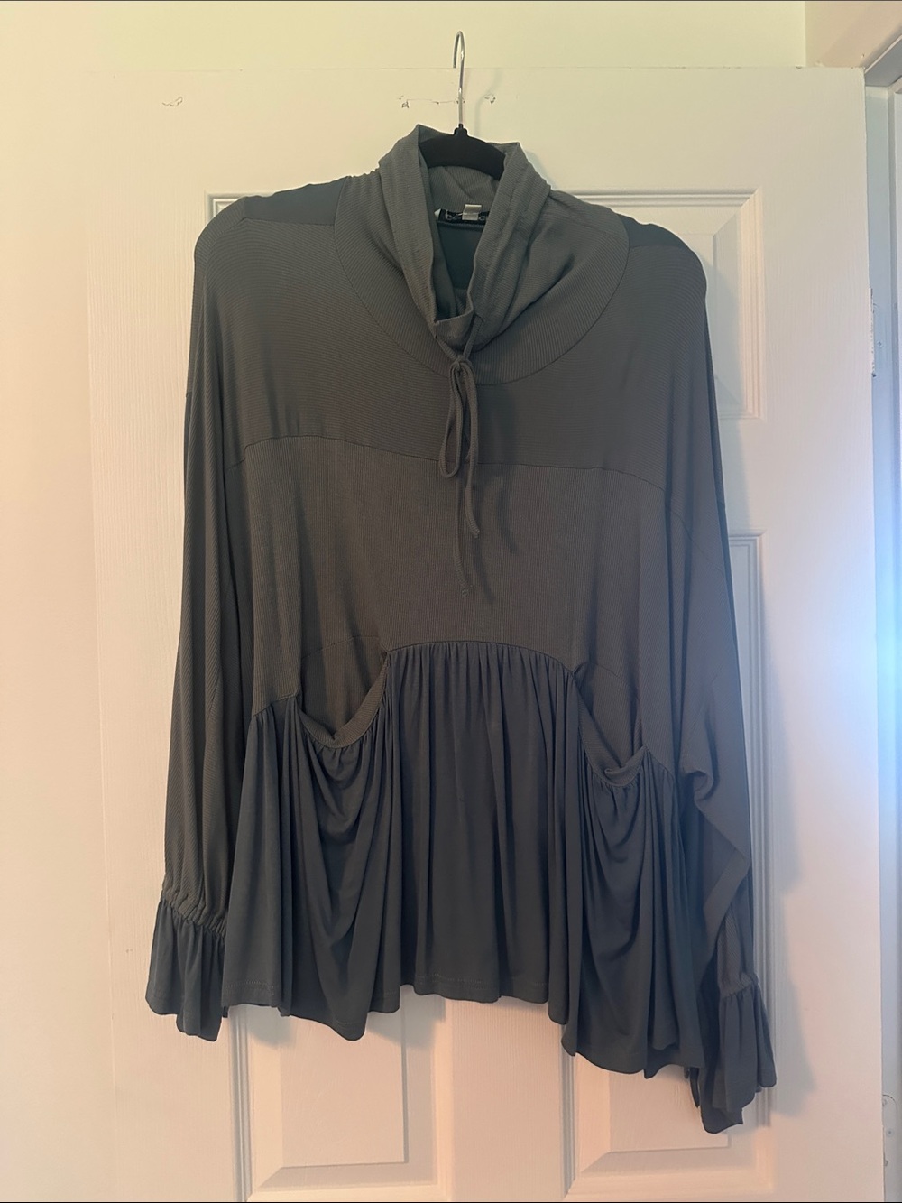 Flowy Greyish Green Cowl Neck Tunic Top
